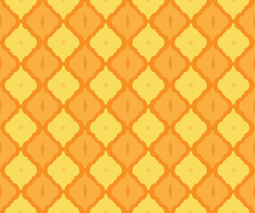 Arabesque tile pattern as arabic style ethnic background for islamic or moroccan mosaic seamless fabric textile backdrop vector orange yellow color illustration, traditional modern geometric repeated