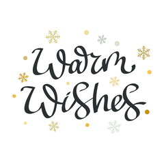 greeting lettering Warm green with golden snowflakes. vector illustration