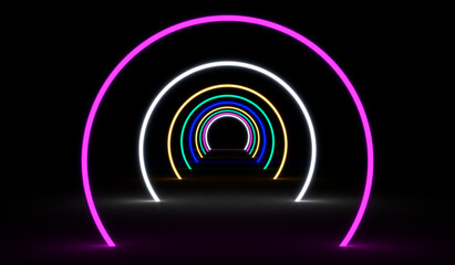 Futuristic tunnel fluorescent lighting. 3d rendering..