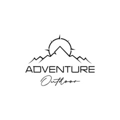 mountain and compass outdoor adventure logo design vector