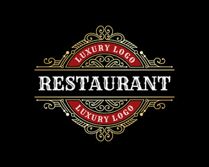 Vintage luxury ornamental logo with floral ornament. Suitable for whiskey, alcohol, beer, brewery, wine, barber shop, tattoo studio, salon, boutique, hotel, shop signage restaurant hotel 