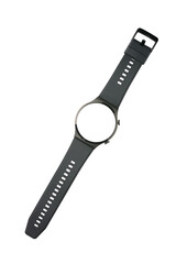 Smart watch with a white screen, close-up. On a white background top view