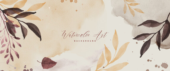Abstract art background with watercolor autumn leaves