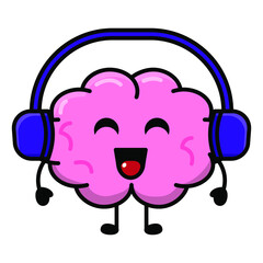 cute brain with headphone illustration vector graphic