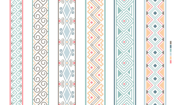Geometrical filigree borders. Color beauty ornaments linear patterns, vector ethenic ornamental bkrders, vintage craft colorful border lines vector illustration