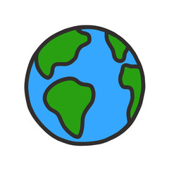 Hand drawn globe cartoon, Earth planet doodle sketch