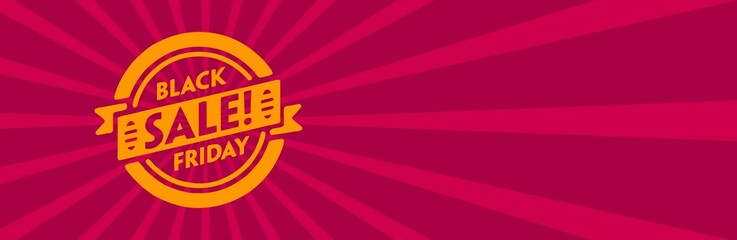 Black friday retro sales banner with sunrays, announcing discount, advertisement items, oldskool banner sunburst background