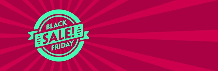 Black friday retro sales banner with sunrays, announcing discount, advertisement items, oldskool banner sunburst background
