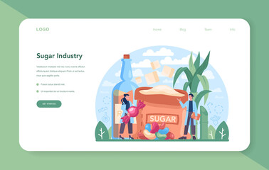 Sugar production industry web banner or landing page. Saccharose