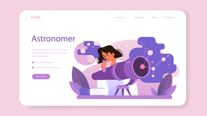 Astronomer web banner or landing page. Professional scientist