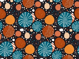 Creative geometric pattern with various geometric shapes, shapes, doodle textures in a trendy autumn color palette. Artistic original print. Vector hand-drawn illustration. Modern vintage design.