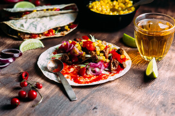 Tacos with meat and vegetables. Cooking tacos