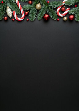 Christmas and New Year black background with festive decoration border