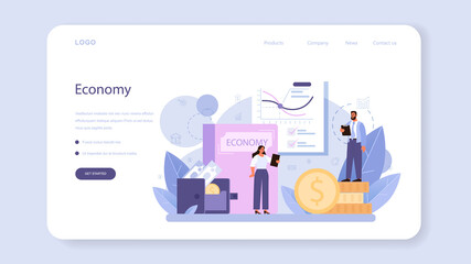 Economist web banner or landing page. Professional scientist studying