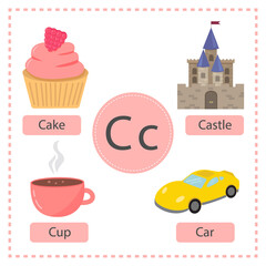 Alphabet  cards. Learning English for children. Letter, word and picture. Colorful vector illustration.