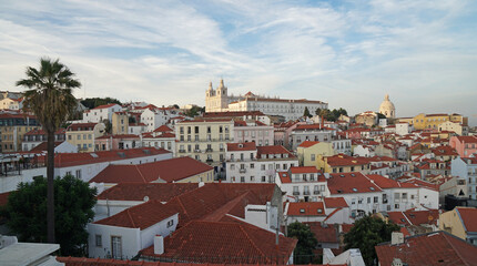 view point of das portas do sol to Alfama's rooftops, towers, and domes, Lisbon, Portugal  