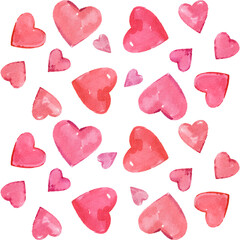 Hearts on a white background. Seamless ornament of small hearts on a white background. Romantic watercolor drawing for creating wallpaper, wrapping paper and greeting cards.