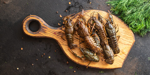 crayfish fresh ready to cook seafood raw product meal snack on the table copy space food background rustic  top view