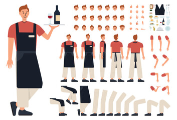 Male waiter concept constructor set. Restaurant staff in the uniform