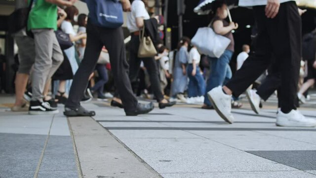 信号待ちしていた人々が歩き出す交差点