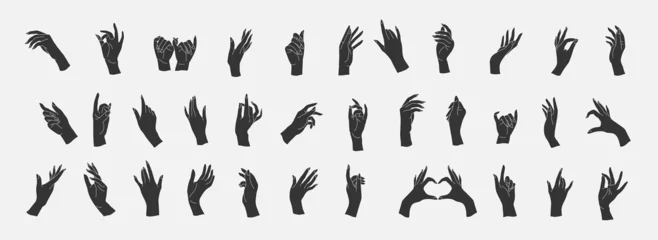 Fotobehang Set of Vector female beauty hands silhouette. Editable outline stroke size. Line flat contour, thin and linear design. Simple icons. Concept illustration. © merfin