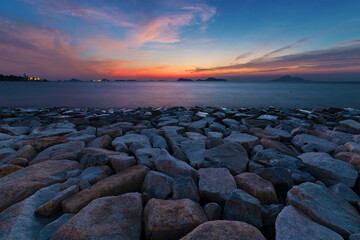 Idyllic landscape of colorful sunset over ocean
