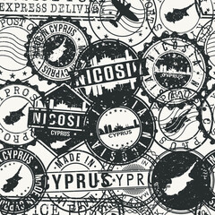 Nicosia, Cyprus Stamps Background. A City Stamp Vector Art. Set of Postal Passport Travel. Design Set Pattern.