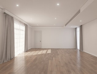 White room in sunny day, 3D render