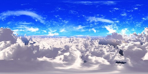 Panorama of clouds, HDRI, environment map , Round panorama, spherical panorama, equidistant projection, panorama 360, flying above the clouds,sky above the clouds, 3D rendering