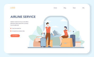 Stewardess web banner or landing page. Flight attendants help passenger