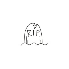 doodle outline element for Halloween. grave with title rip. isolated vector illustration on white background