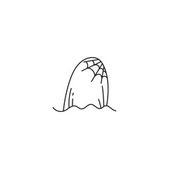 doodle outline element for Halloween. grave with spider web. isolated vector illustration on white background