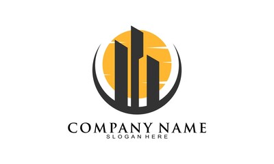 Building and sunset vector logo