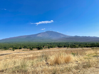 Scenic view of Etna Mount from Taormina, Sicily, Italy, Europe.