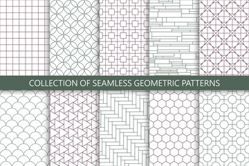 Collection of vector seamless geometric ornamental patterns - symmetric oriental backgrounds. Creative repeatable prints