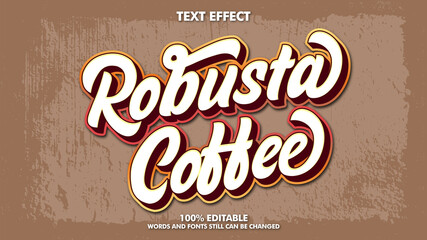 Robusta coffee sticker text effect. Editable text effect for coffee brand