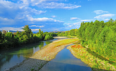 View of Panaro river in summer, Italy