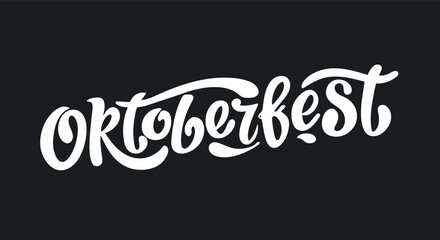 Oktoberfest handwritten lettering. White letters on the black background.Design template event celebration. Oktoberfest typography title vector design for greeting posters. Beer Bavarian Festival 