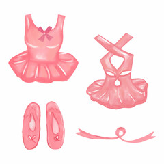 Set of watercolor ballerina costume isolated on white background
