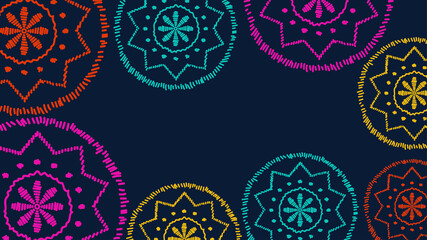 Vector. Perforated color patterns, hand-drawn Papel Picado pattern. Hispanic Heritage Month. Polygonal pattern for web banner, poster, cover, splash, social network. Line sketch.