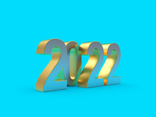 Metallic numeral 2022 for New Years on blue background. 3D illustration 