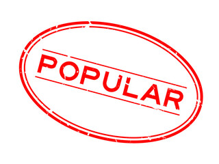 Grunge red popular word oval rubber seal stamp on white background