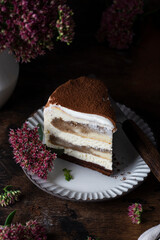 traditional tiramisu cake with coffee and chocolate