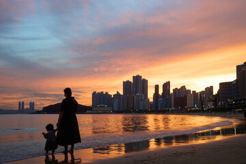 Sunset at Haeundae beach 
