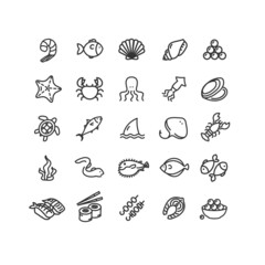 Fototapeta premium Seafood Sign Black Thin Line Icon Set. Vector