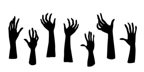 Zombie Hand Silhouette set. Halloween icons set. Collection for halloween themes. Set of Zombie Hands