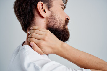 bearded man pain in the neck health problems massage therapy isolated background