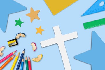 Vacation Bible School craft supply with cross. Christian concept.