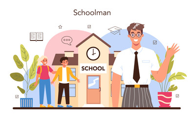 Teacher concept. Professor giving a lesson in a classroom. School