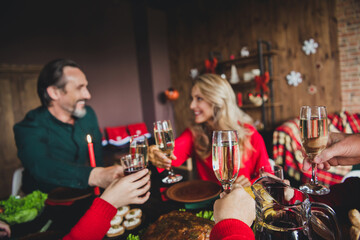 Photo portrait if family celebrating new year drinking wine champagne smiling talking parents